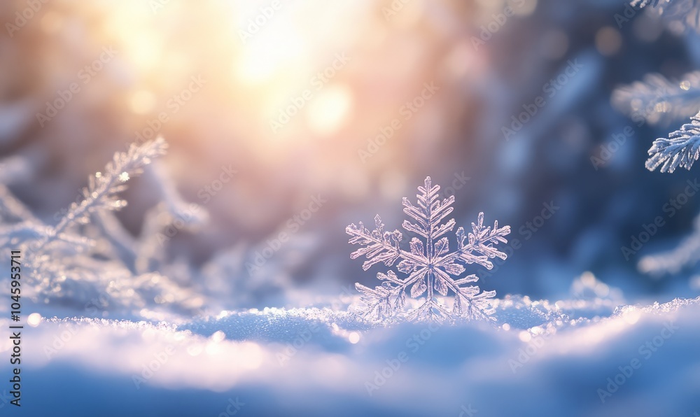 Snowflake On Natural Snowdrift Close Up - Christmas And Winter Background