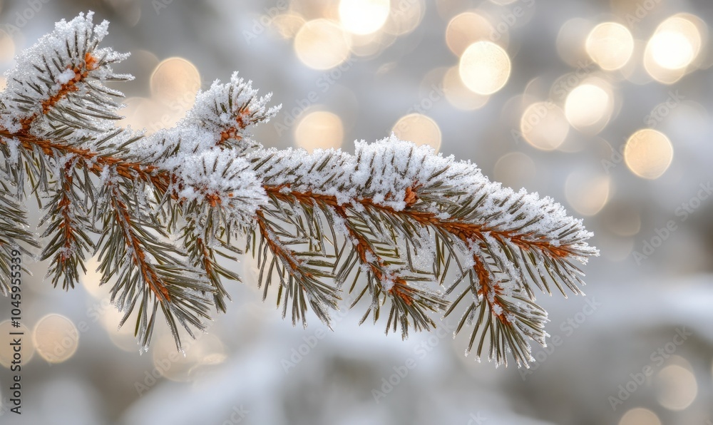 Rime covered fir branches with bokeh in winter Rime covered fir branches with bokeh in winter