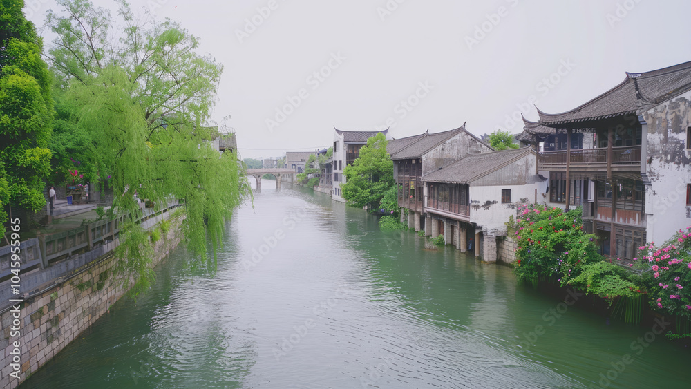 Tranquil Scene of a Waterway Surrounded by Lush Greenery