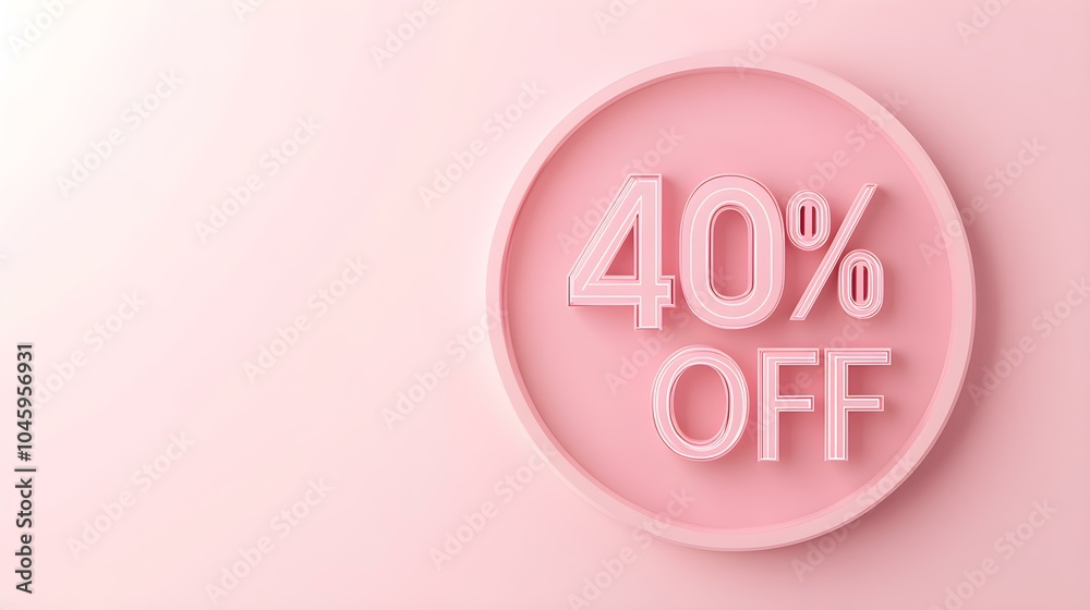 Light Pink '40% OFF' Promotional Sign on a Light Pink Background with Copy Space Light Pink '40% OFF' Promotional Sign on a Light Pink Background with Copy Space
