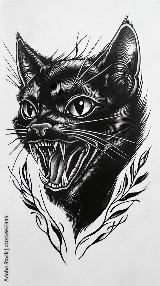 Obraz premium Black cats tattoo old school generative ai