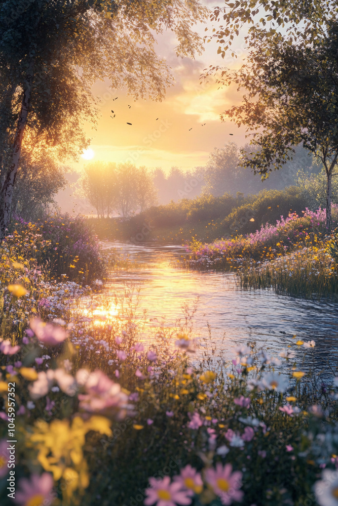 Obraz premium sunset over the river