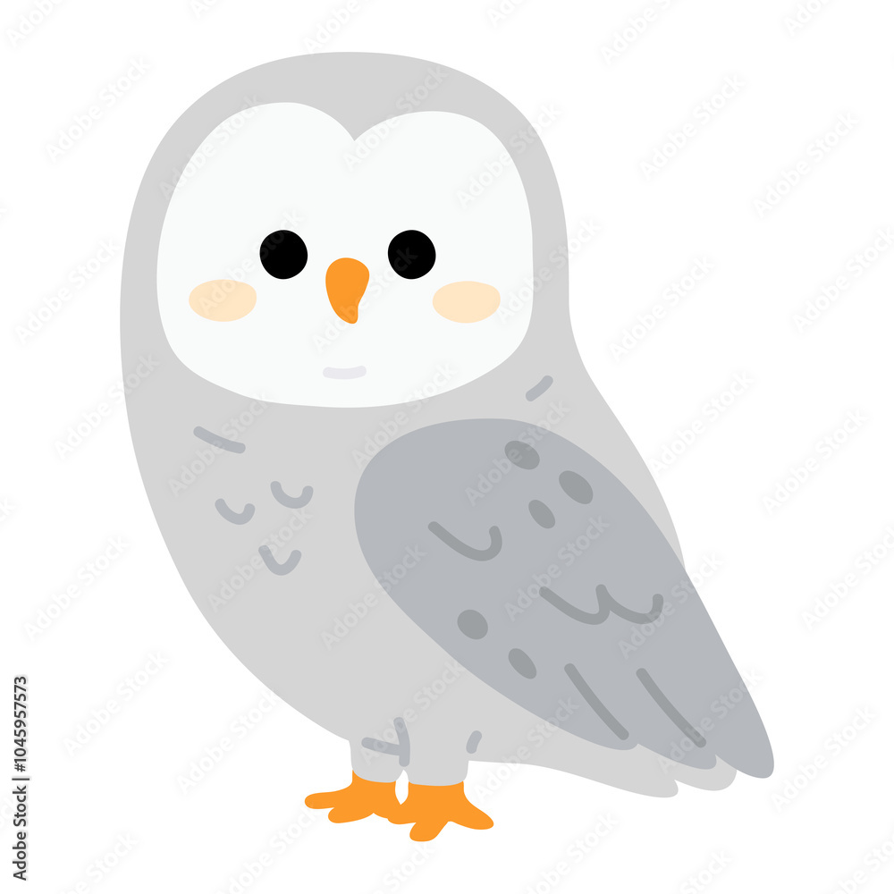 Obraz premium Vector illustration cute doodle snowy owl for digital stamp,greeting card,sticker,icon,design