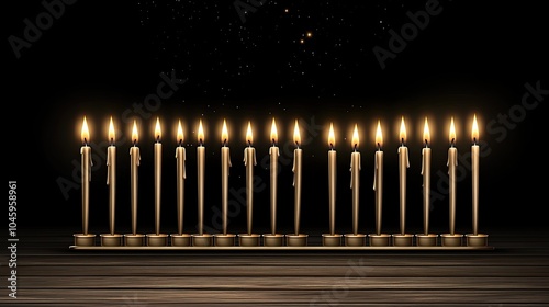 The isolated silhouette of a Hanukkah menorah features lit candles that cast a warm glow, evoking feelings of hope and celebration photo