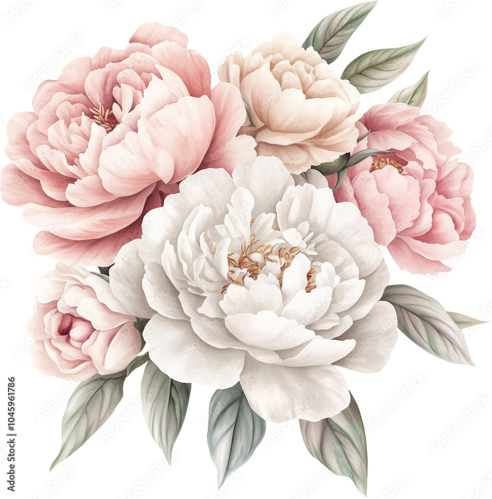Obraz premium Watercolor blush pink flowers. Pink floral bouquet. Generative AI. 