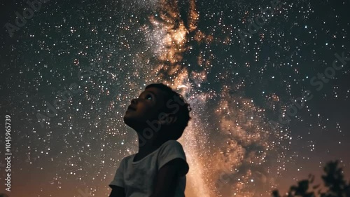 A young person stares up at the night sky, mesmerized by the Milky Way