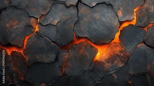 Smoke over rocky terrain with hot lava