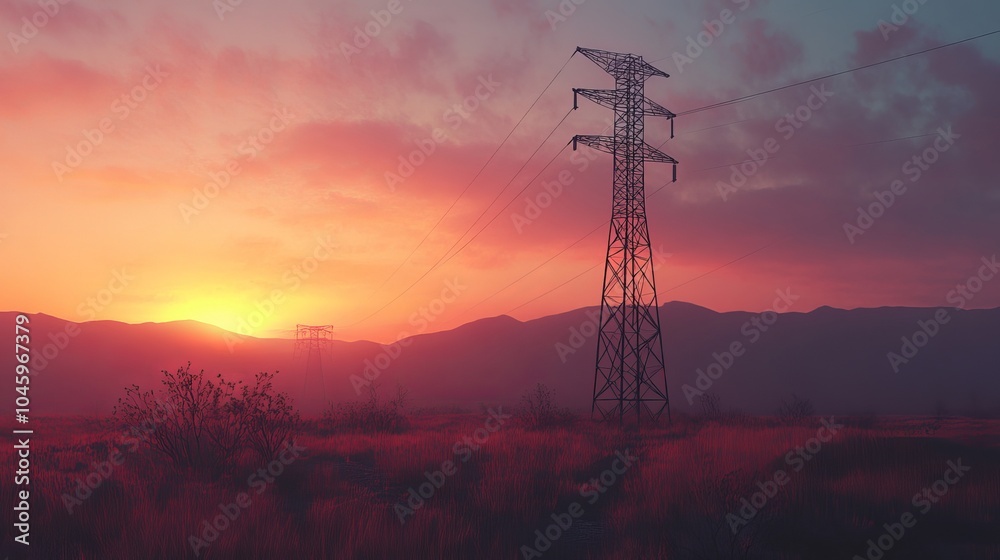 Naklejka premium electric tower at sunset in the open air 
