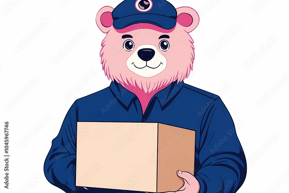 Friendly anthropomorphic animal delivering packages, a charming illustration for stock images focused on delivery services, logistics, or online shopping promotions Friendly anthropomorphic animal delivering packages, a charming illustration for stock images focused on delivery services, logistics, or online shopping promotions