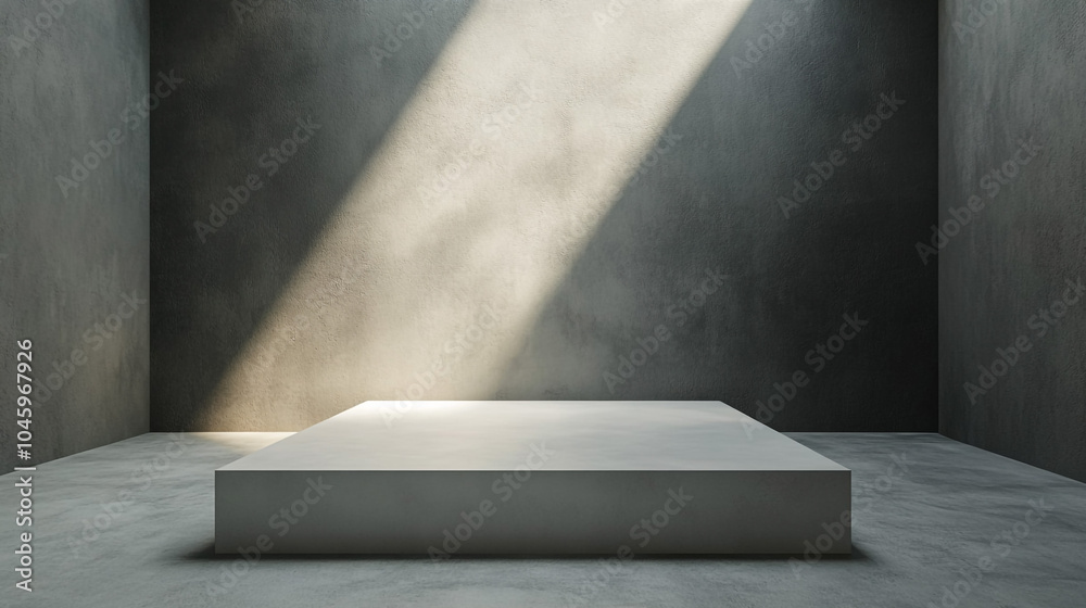 Minimalist Concrete Room with Platform and Sunlight Minimalist Concrete Room with Platform and Sunlight