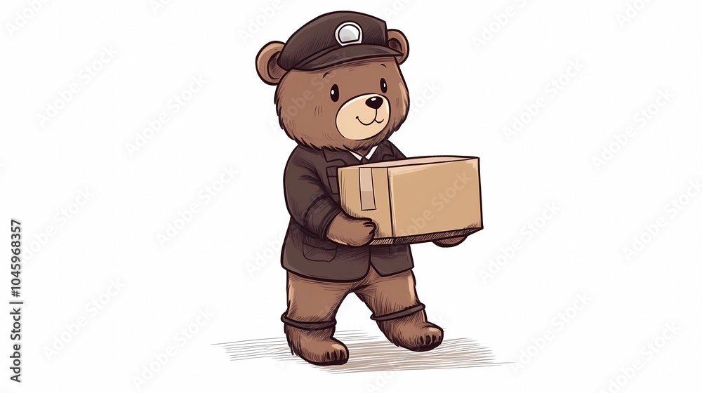 Anthropomorphic animal courier on the move with a package, suitable for stock images centered on transportation, logistics, or delivery service concepts Anthropomorphic animal courier on the move with a package, suitable for stock images centered on transportation, logistics, or delivery service concepts