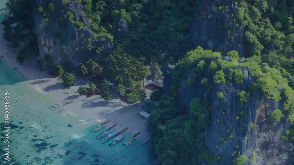 Spectacular Aerial View of Phi Phi Island and Resort Tourist Boat Spectacular Aerial View of Phi Phi Island and Resort Tourist Boat
