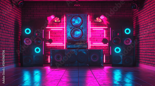 Neon Lights and Stereo System in Brick Room