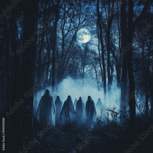 A group of ghosts wearing cloaks in the woods at night-gigapixel-hq-scale-6_00x