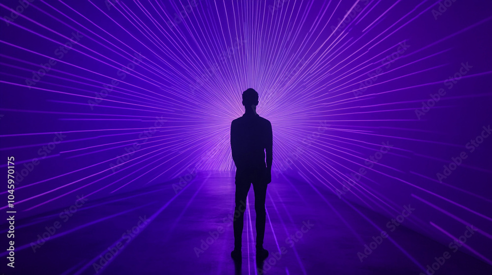 Silhouette in a Purple Laser Light Tunnel Silhouette in a Purple Laser Light Tunnel