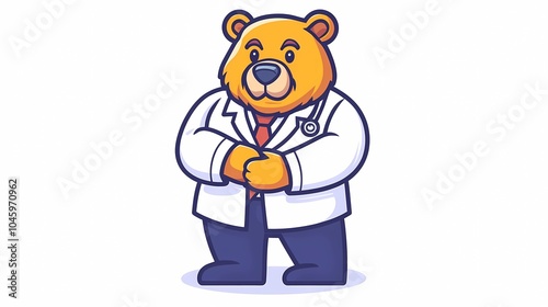 Cartoon animal doctor, wearing stethoscopes and medical uniforms, perfect for stock images promoting healthcare, wellness, and veterinary services