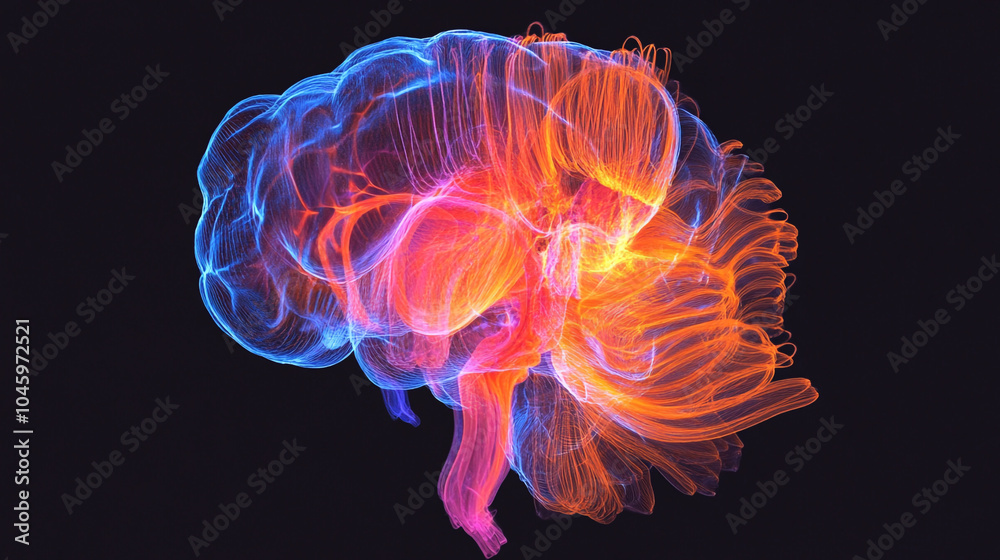 Abstract Brain Structure with Red and Blue Glowing Lines Abstract Brain Structure with Red and Blue Glowing Lines