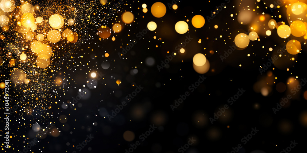 Abstract Gold Bokeh on Black Background Banner Abstract Gold Bokeh on Black Background Banner