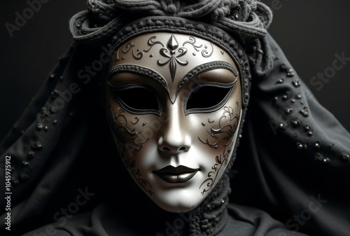 gray venetian mask dark background photo