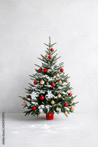 Christmas tree decorated with red and gold ornaments