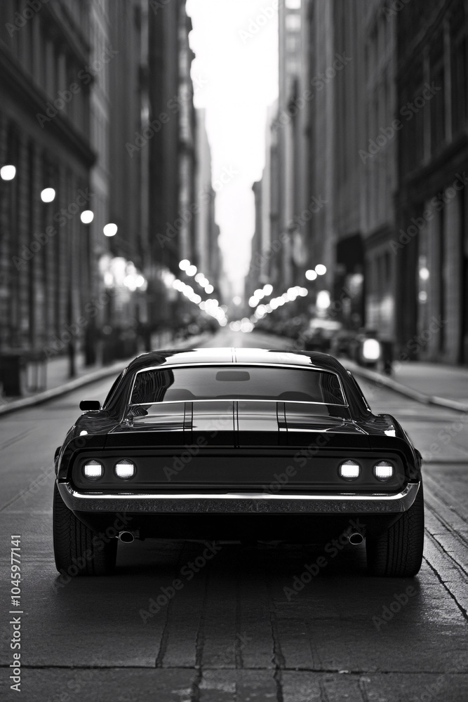Fototapeta premium Classic Retro Muscle Car in Urban Environment