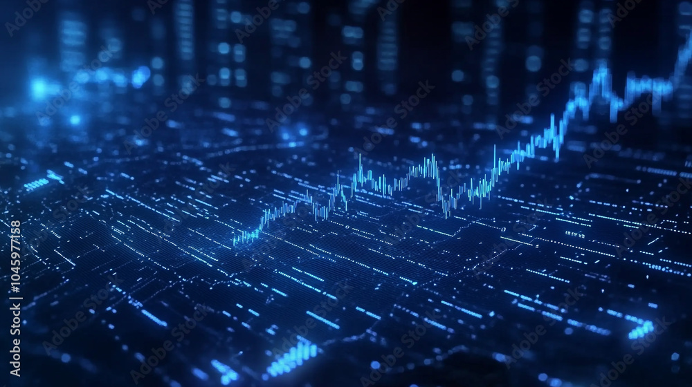 Obraz premium Abstract Blue Digital Stock Market Chart with Lines and Data