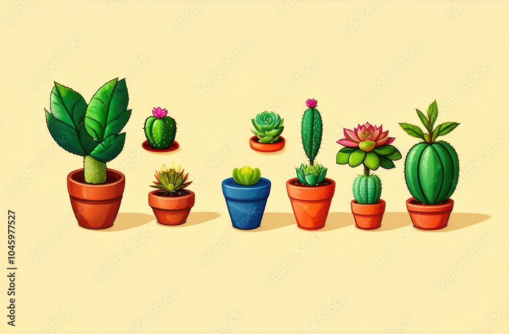 Fototapeta premium different types of succulents on a pastel yellow background