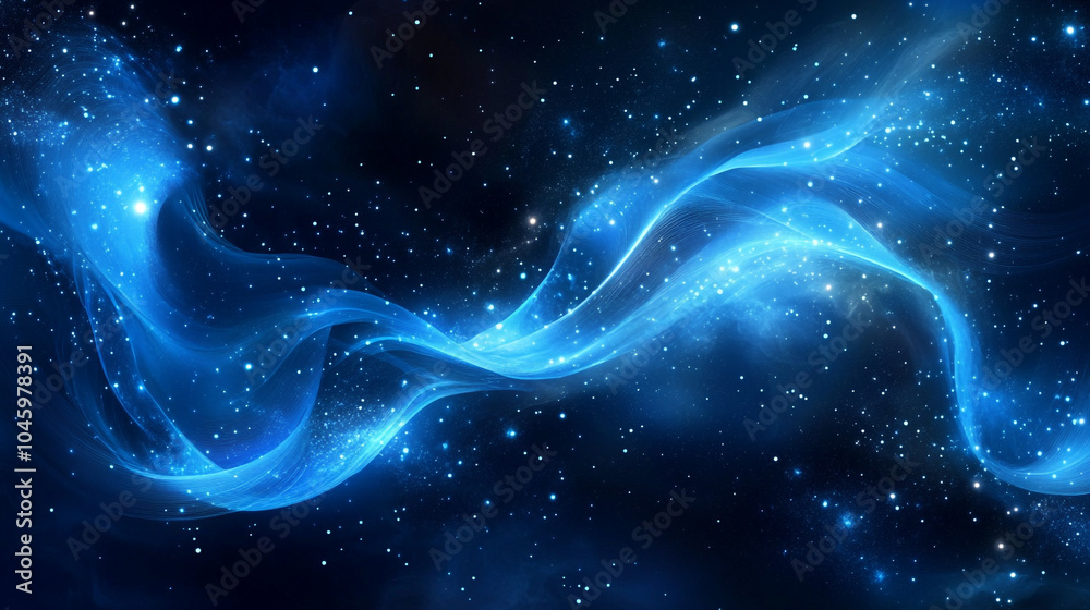 Abstract Blue Light Swirling in Space with Stars Background Abstract Blue Light Swirling in Space with Stars Background