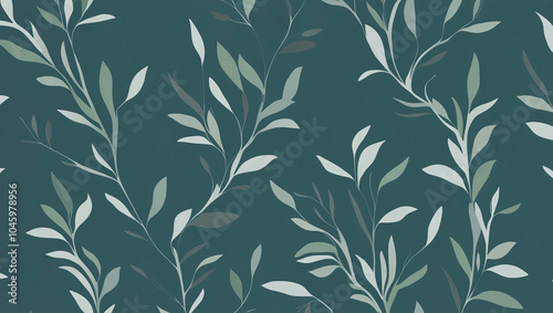 Elegant Botanical Pattern with Branches and Leaves Background or Wallpaper