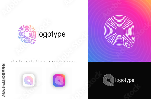 Ripples Logo Letter Q, Geometric Rounded Lines Monogram for Tech Branding, Creative Posters, Identity. Vector Illustration