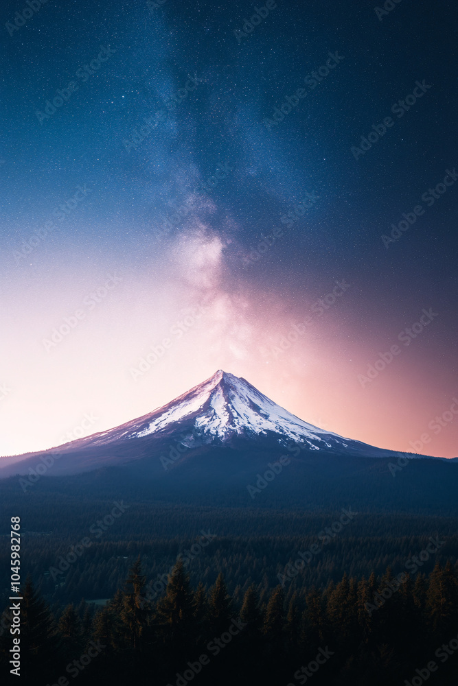 Fototapeta premium majestic volcanic mountain with milky way backdrop