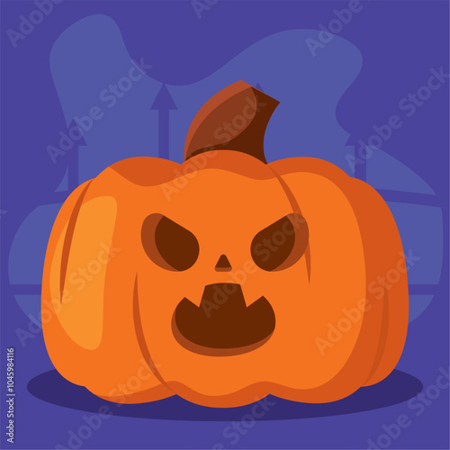 Fierce jack-o-lantern pumpkin with angry expression, Vector