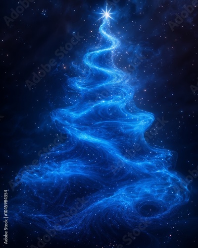 abstract christmas tree with glowing lights and snowflakes	
