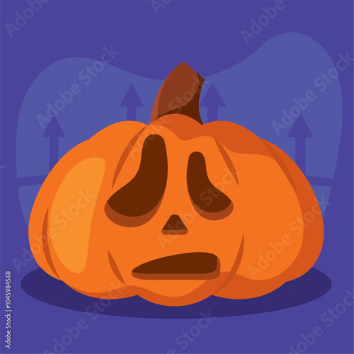 Worried jack-o-lantern pumpkin with sad expression, Vector
