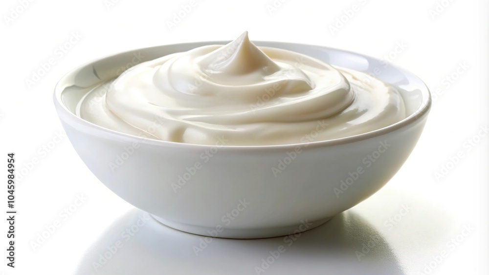 Sour cream or yogurt in white bowl isolated Sour cream or yogurt in white bowl isolated