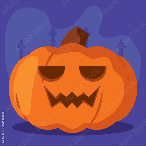 Jack-o-lantern pumpkin with sharp teeth and slanted eyes, Vector