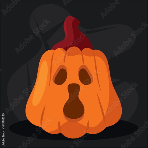 Scared jack-o-lantern pumpkin with worried expression, Vector