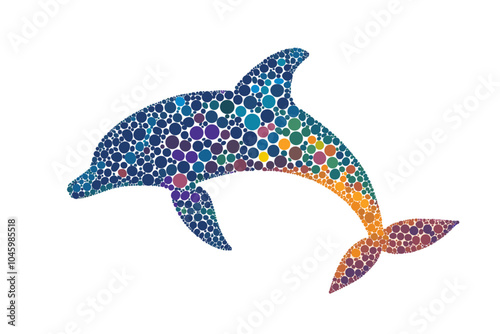 Playful dolphin illustration composed of gradient-colored dots, evoking the joy and energy of marine life.