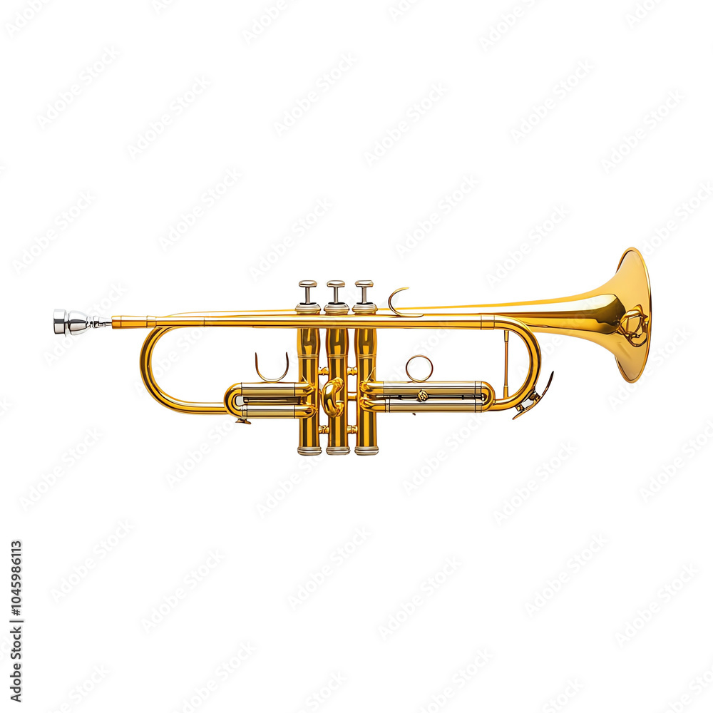 Fototapeta premium A shiny brass trumpet showcasing its elegant design and rich musical heritage, perfect for music enthusiasts and artists.