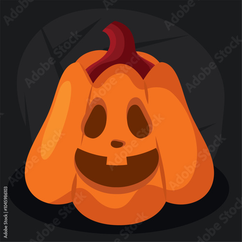 Halloween pumpkin with a wide grin and purple mouth, Vector