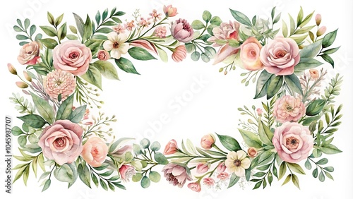 Watercolor wildflower wreath on white background