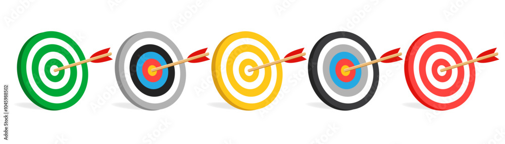realistic arrow and target illustration. the arrow that pierced right in the middle of the target. archery targets with shots. vector mock up realistic arrow and target illustration. the arrow that pierced right in the middle of the target. archery targets with shots. vector mock up