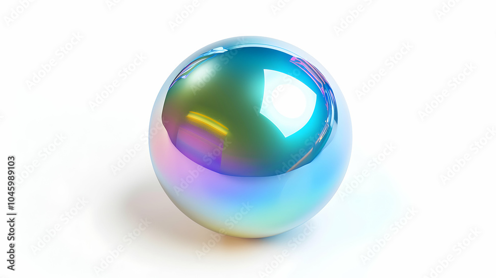 A shiny iridescent sphere reflecting light, isolated on a white background. A shiny iridescent sphere reflecting light, isolated on a white background.