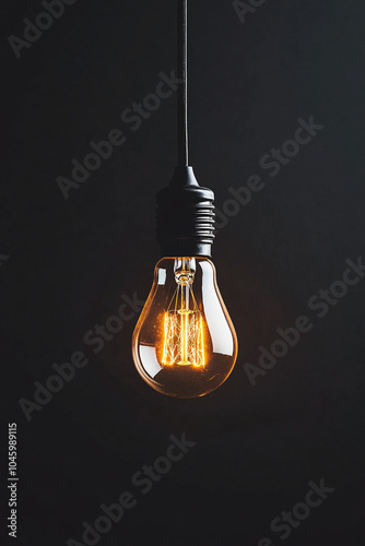 vintage light bulb hanging against a dark background