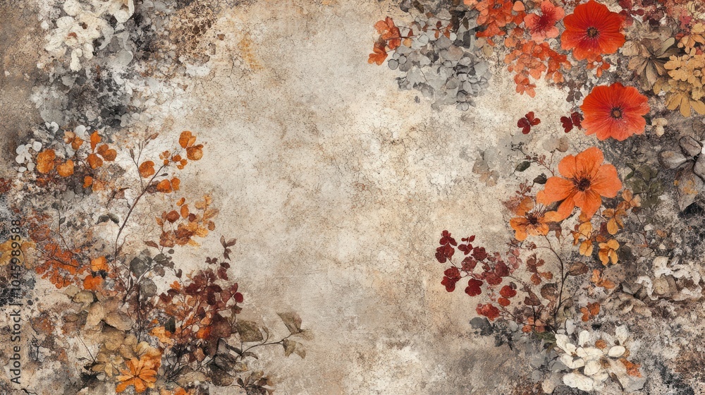 Fototapeta premium Floral Watercolor Background with Red Flowers