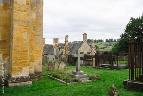 Autumnal English Village with Limestone Cottages and Autumn Trees - Quintessential Filming Location for Father Brown in Blockley, Gloucestershire in The Cotswolds photo