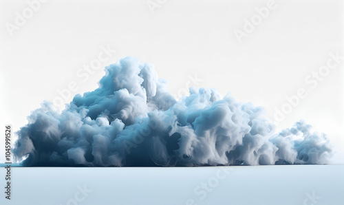 A large, fluffy, blue cloud sits against a white background, creating a sense of calm and tranquility.