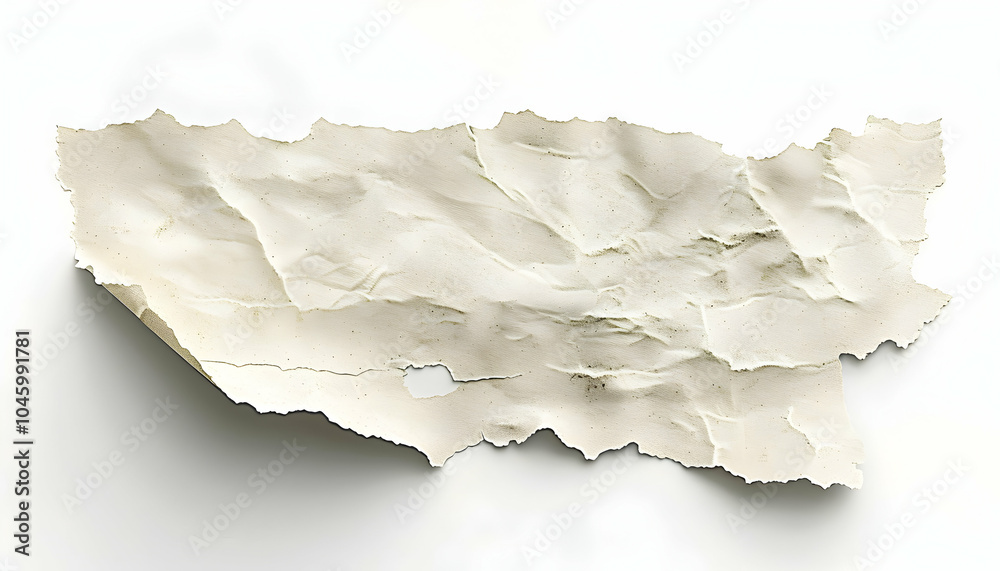 A ripped piece of white paper with a torn edge and a small hole in the center, isolated on a white background. A ripped piece of white paper with a torn edge and a small hole in the center, isolated on a white background.