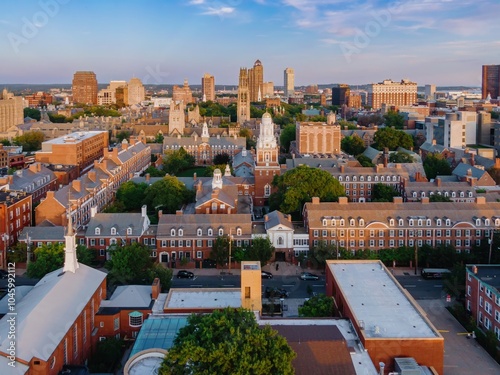 Historic buildings of Yale University campus, New Haven, Connecticut, United States.