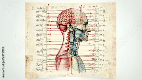 Vintage Anatomy Illustration of Human Head and Neck